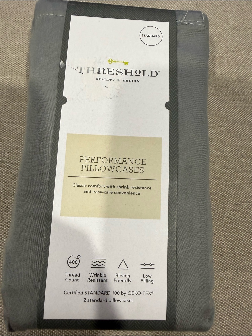 Threshold Performance Pillowcases Cotton Gray Standard NWT